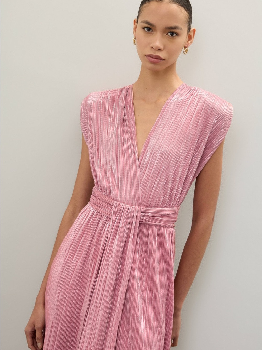 Sabina Musayev Shimmering Pink Pleated Maxi Dress - Picture 1 of 6